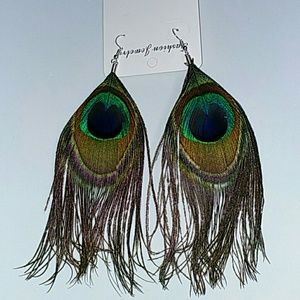 Real feather peacock Earring  pair